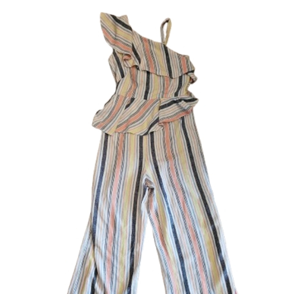 Habitual Multicolor Striped One-Shoulder Girls Jumpsuit
